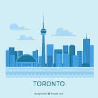 Free vector flat blue skyline of toronto