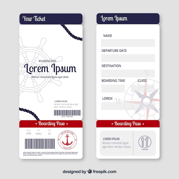 Free Vector flat boarding pass with nautical items