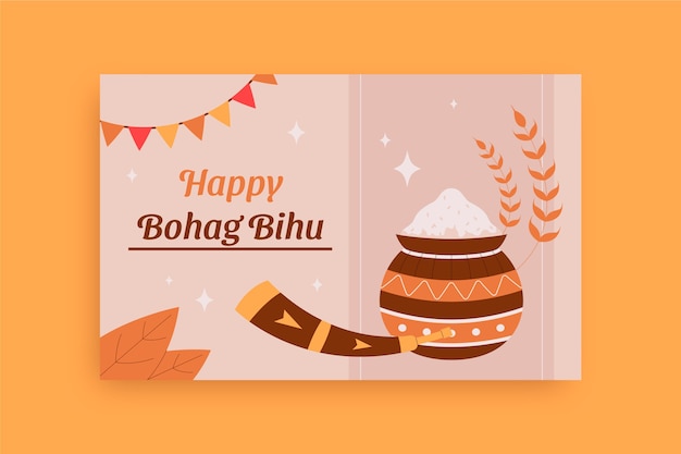 Free vector flat bohag bihu greeting card template