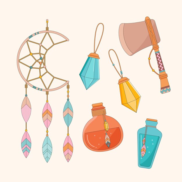 Flat boho element collection