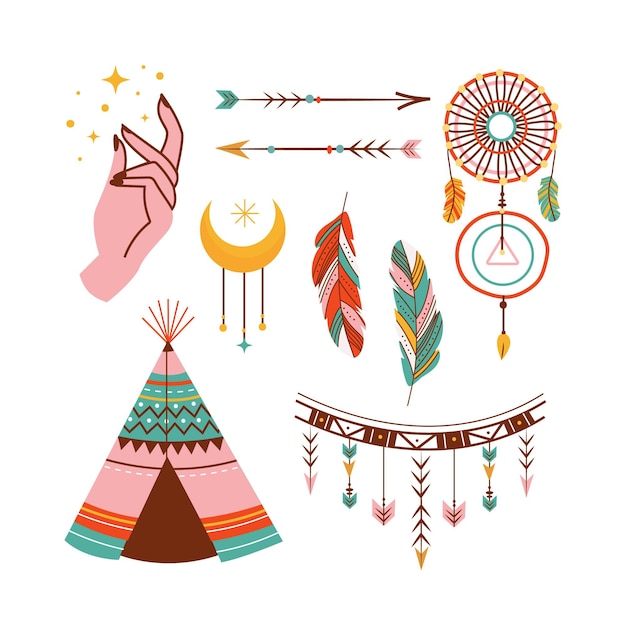 Free Vector flat boho element set