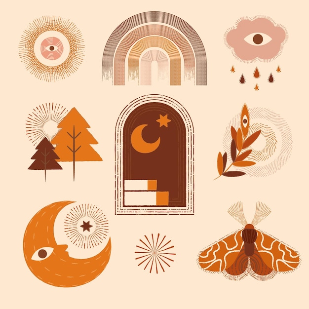 Free Vector flat boho elements collection