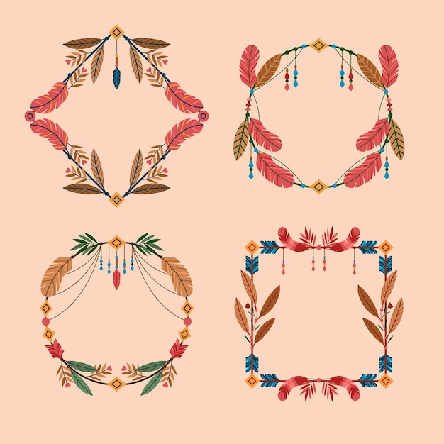 Free vector flat boho frame collection