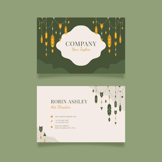 Flat boho horizontal business card template