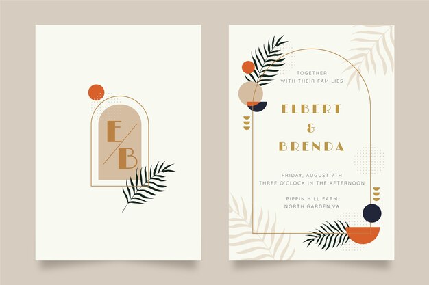 Flat boho wedding invitation template