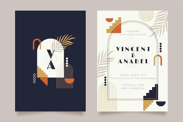 Flat boho wedding invitation template