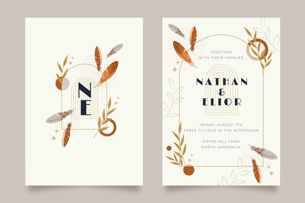 Flat boho wedding invitation template