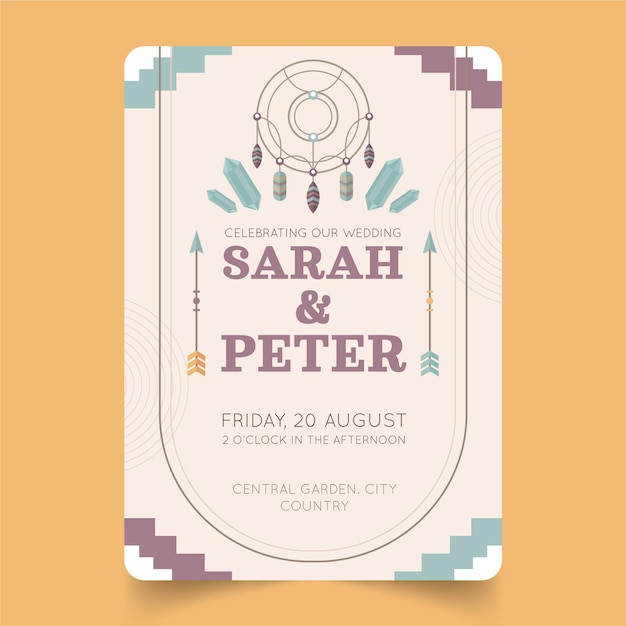 Free Vector flat boho wedding invitation template