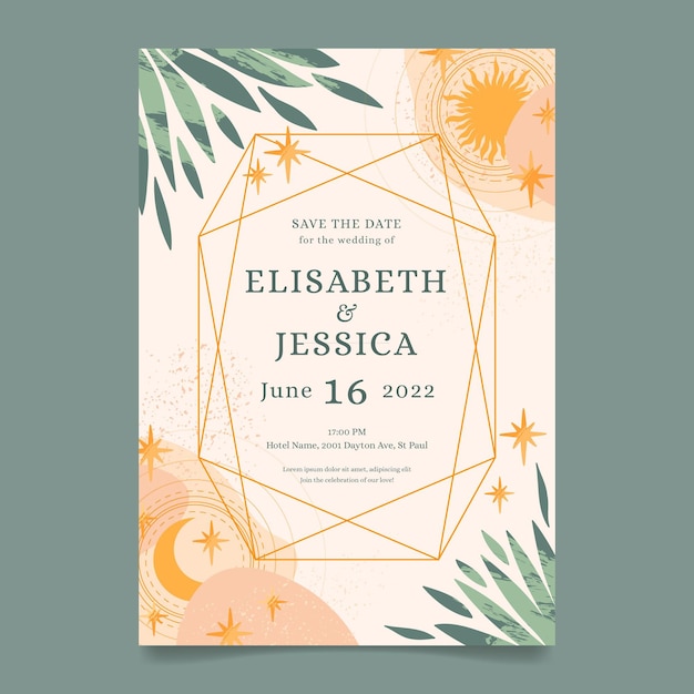 Flat boho wedding invitation template