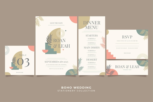 Flat boho wedding stationery collection