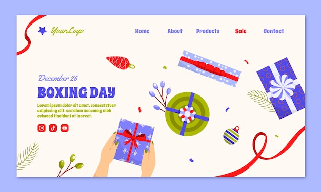 Flat boxing day landing page template