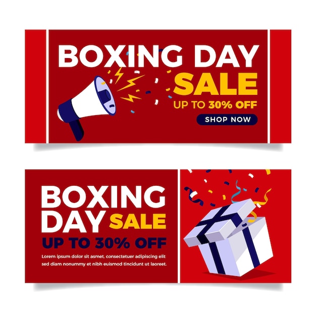 Flat boxing day sale horizontal banners set