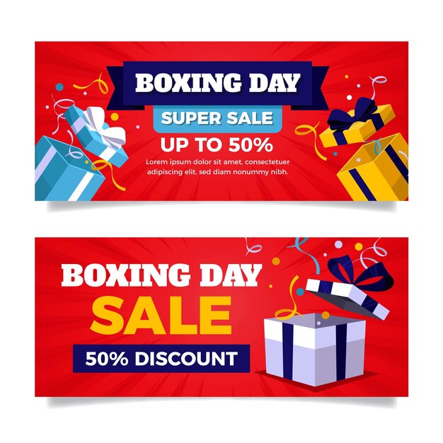 Flat boxing day sale horizontal banners set