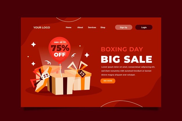 Flat boxing day sale landing page template