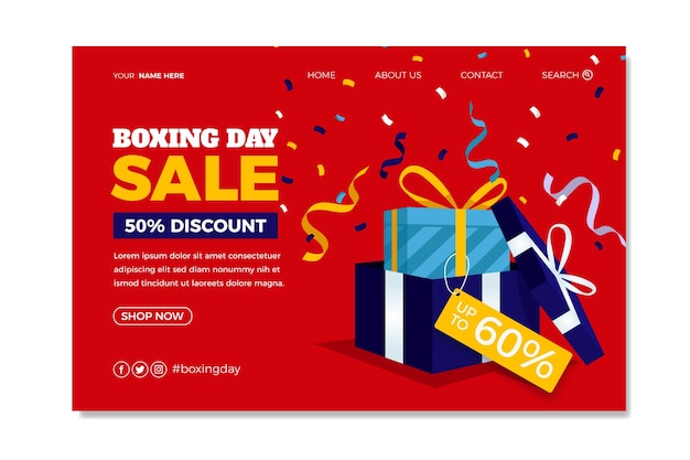 Flat boxing day sale landing page template