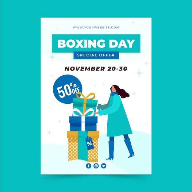 Flat boxing day vertical sale poster template