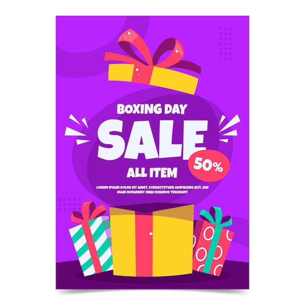 Flat boxing day vertical sale poster template