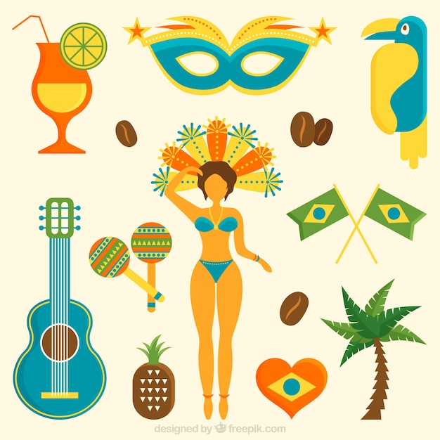 Free Vector flat brazil carnival elements in colored style