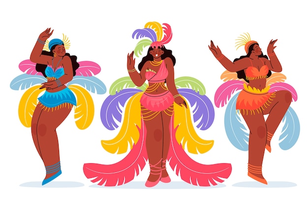 Flat brazilian carnival celebration characters illustration