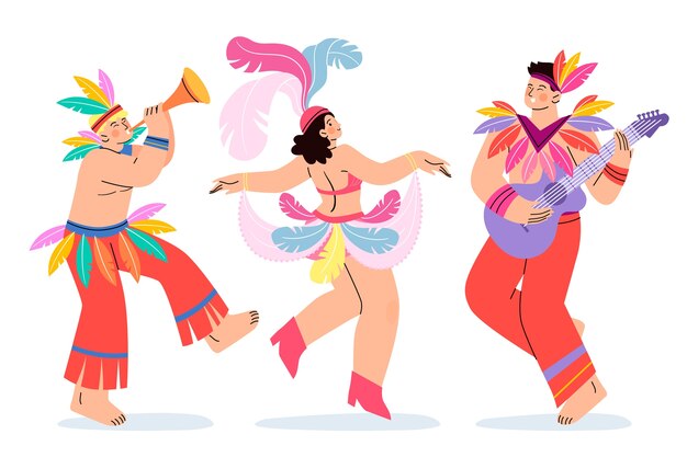 Flat brazilian carnival celebration characters illustration