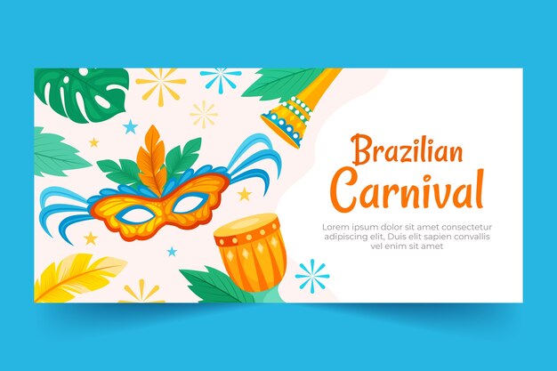 Flat brazilian carnival celebration horizontal banner template