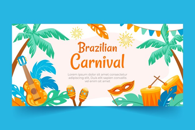 Flat brazilian carnival celebration horizontal banner template