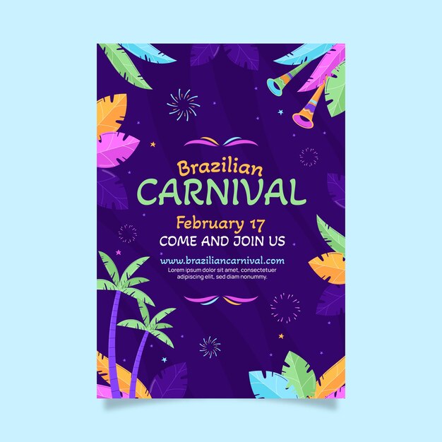 Flat brazilian carnival celebration vertical poster template