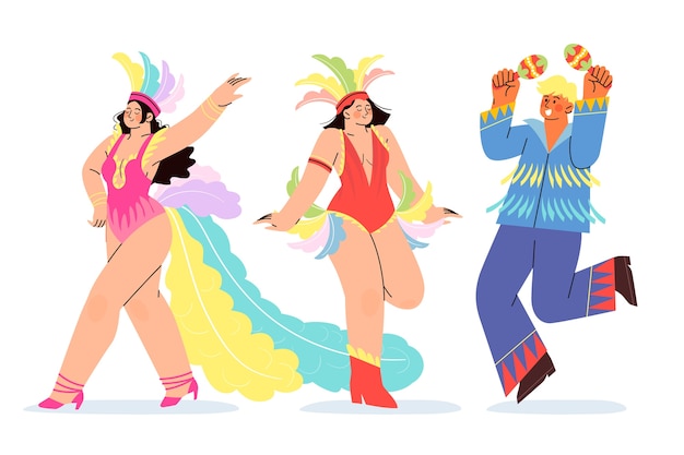 Flat brazilian carnival characters collection illustration