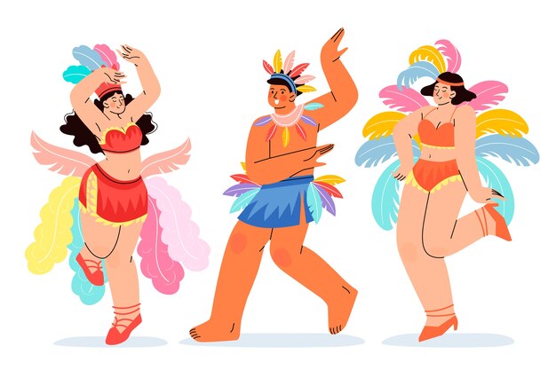 Flat brazilian carnival characters collection illustration