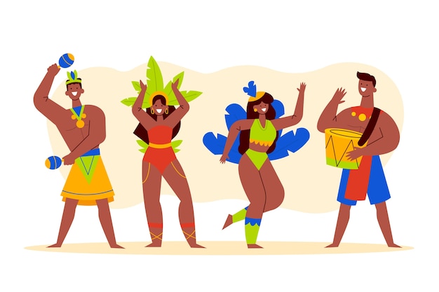 Flat brazilian carnival characters collection