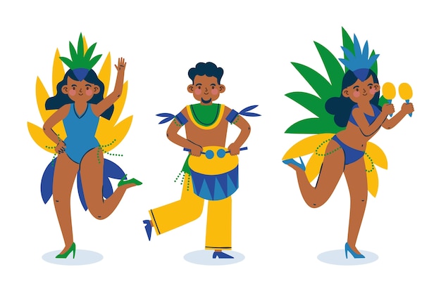 Free Vector flat brazilian carnival characters collection