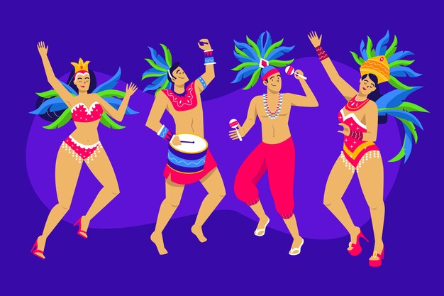 Flat brazilian carnival characters collection