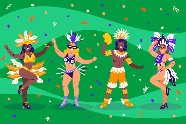 Flat brazilian carnival characters collection