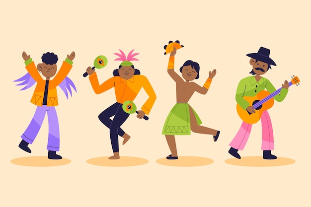 Free Vector flat brazilian carnival characters collection