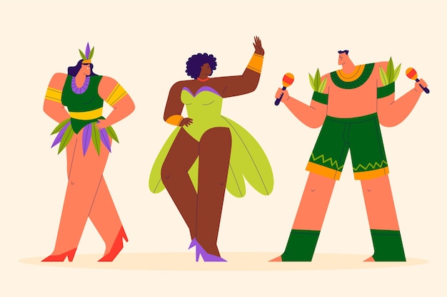 Free Vector flat brazilian carnival characters collection