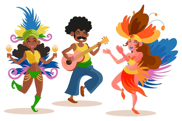 Flat brazilian carnival characters illustration