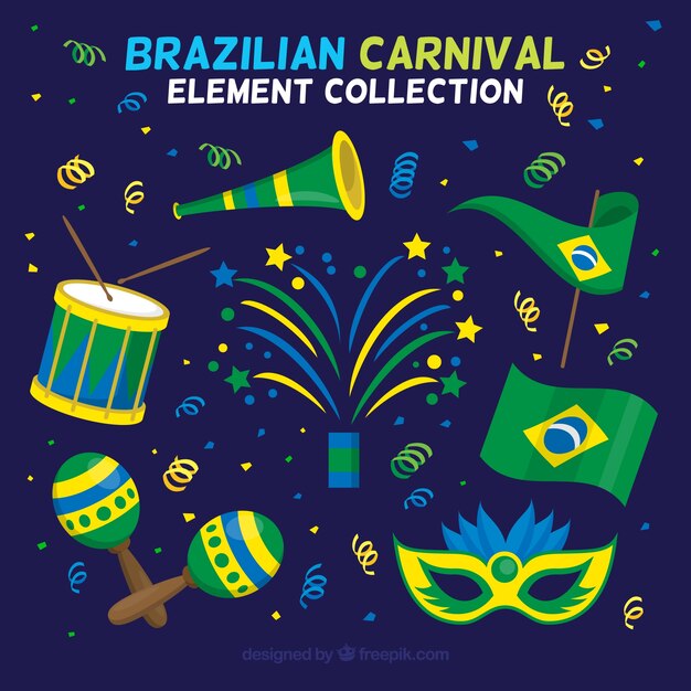 Flat brazilian carnival elements collection