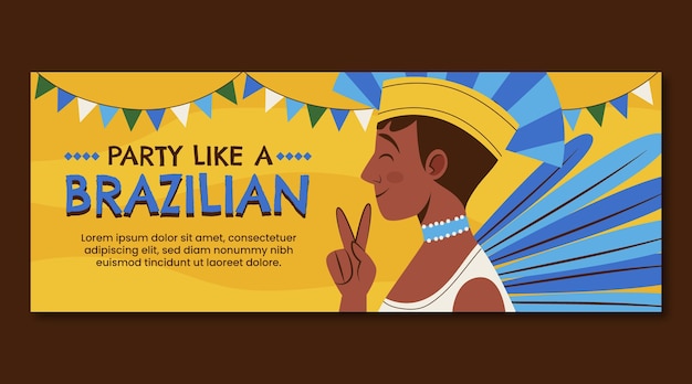 Flat brazilian carnival horizontal banner