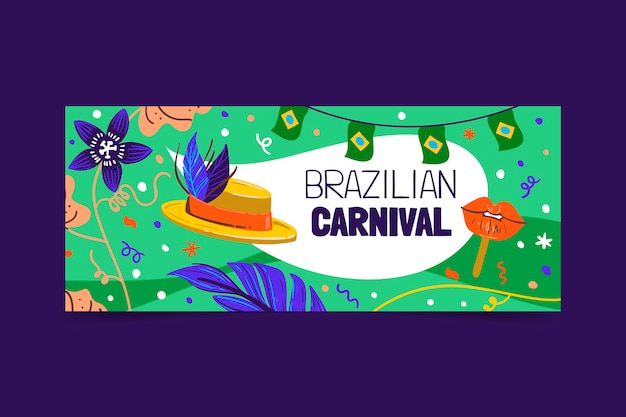 Flat brazilian carnival horizontal banner