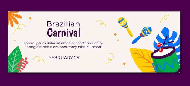 Flat brazilian carnival horizontal banner