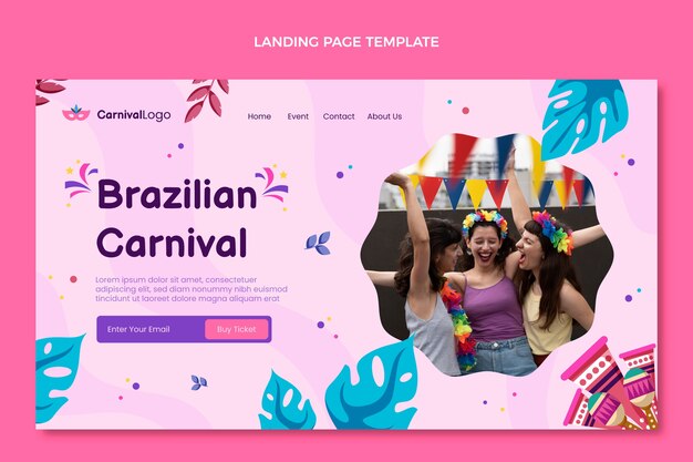 Flat brazilian carnival landing page template