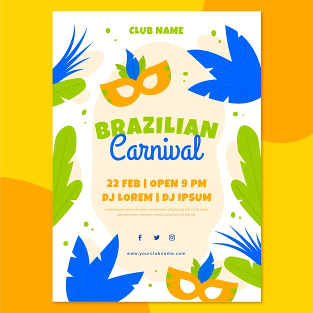 Flat brazilian carnival vertical flyer template