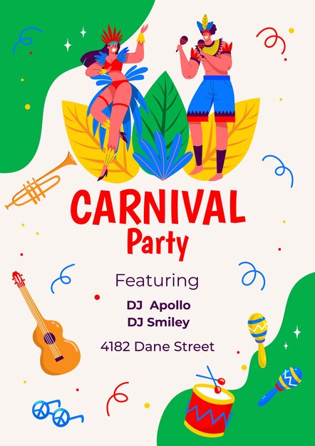 Flat brazilian carnival vertical flyer template