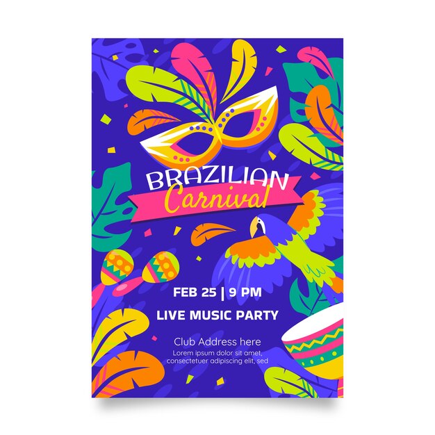 Flat brazilian carnival vertical flyer template