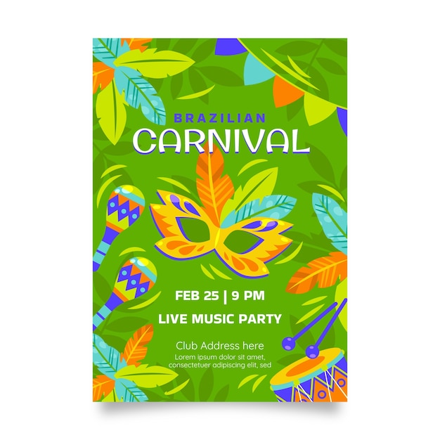 Flat brazilian carnival vertical flyer template