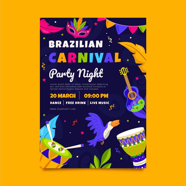 Flat brazilian carnival vertical poster template