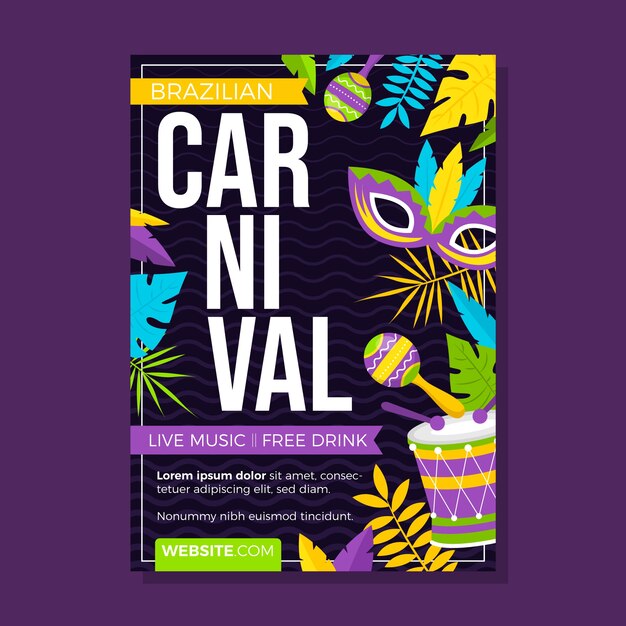 Flat brazilian carnival vertical poster template