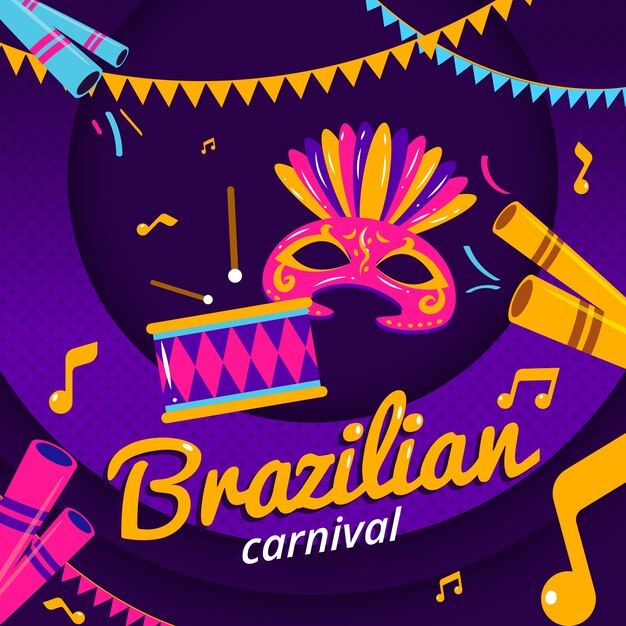 Flat brazilian carnival with instruments illustrated