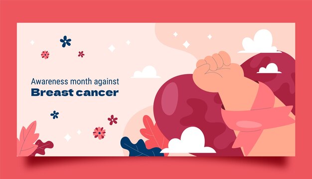 Flat breast cancer awareness month horizontal banner template