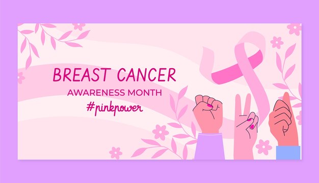 Flat breast cancer awareness month horizontal banner template